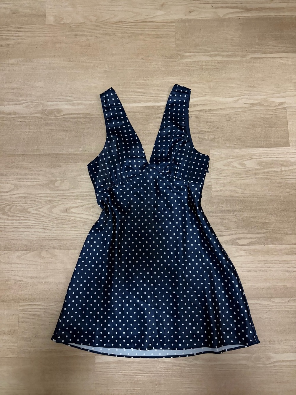 Cotton Candy Navy Polka Dot V-Neck Mini Dress